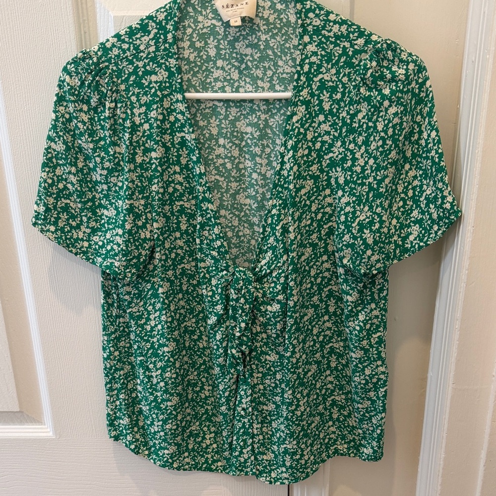Sezane Green Floral Women Top